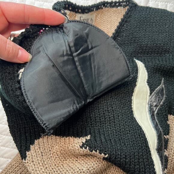 Erika VTG 80s Rockabilly Sweater NEW sz M Abstract Black Knit Preppy Winter Fall - Picture 8 of 9